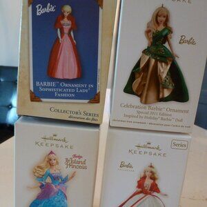 Lot of 4 Hallmark Barbie Ornaments
